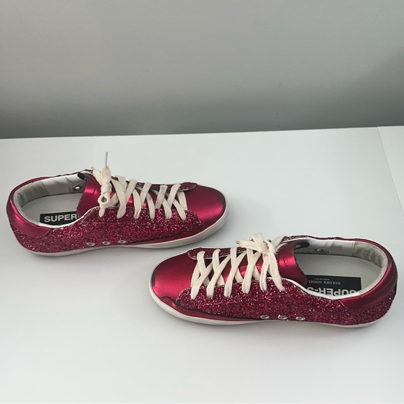 NEW! Golden Goose Superstar Glitter Private Edt Sneakers 38 8 Hot Pink Red Auth - Picture 11 of 12